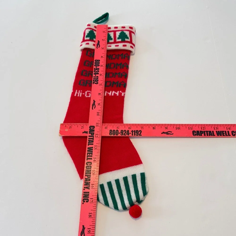 Vintage 1983 Kurt S Adler Grandma Hi-Granny Knit Christmas Stocking‎ Red Green